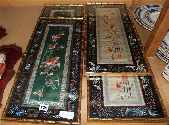 Set 4 Chinese silk pictures